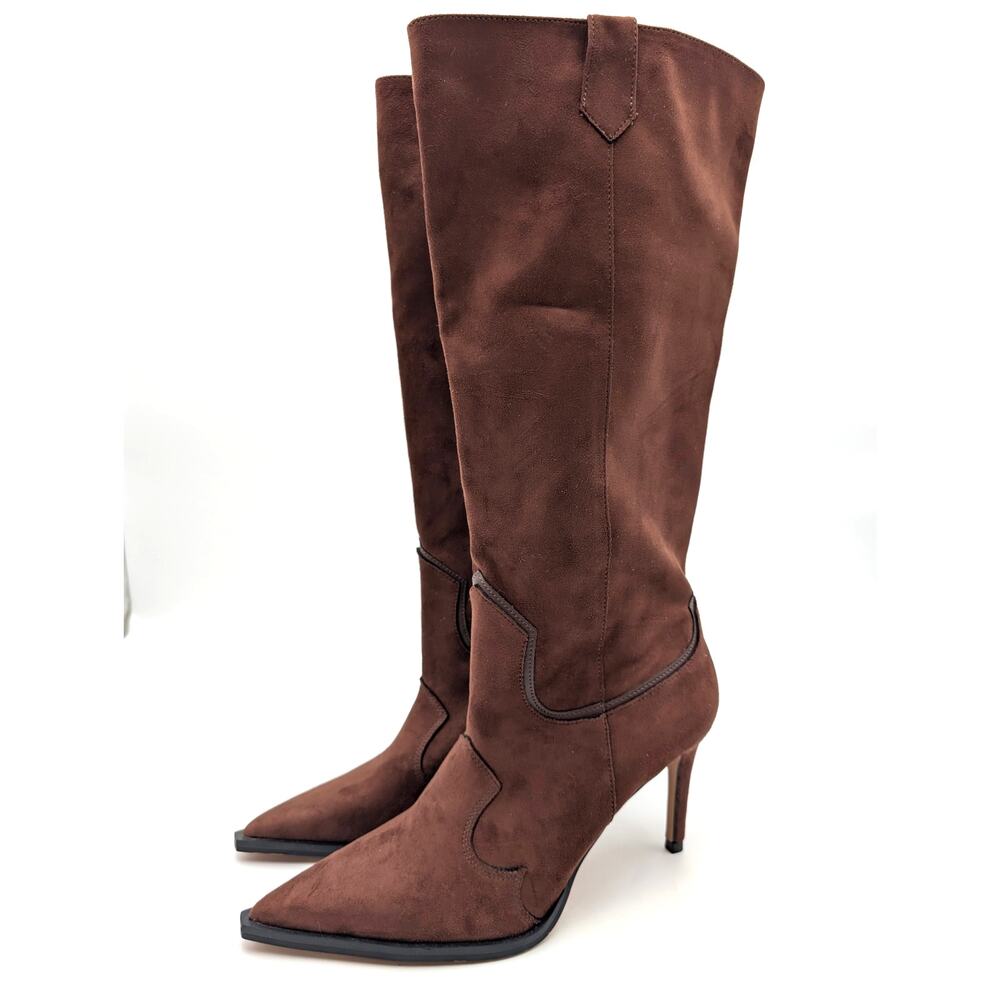 Steven by Steve Madden Lanza Heel Boots Womens Brown Microfiber Size US8.5M EU39